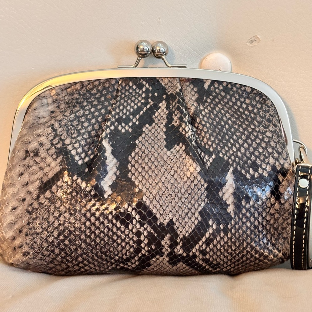 COACH Black and Gray Python Printed Leather Frame… - image 7